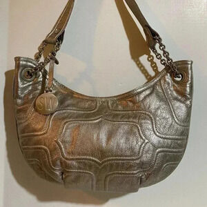 Stuart weitzman silver quilted metallic leather shoulder handbag